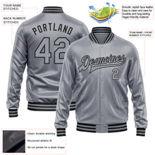 Load image into Gallery viewer, Custom Gray Gray-Black Bomber Full-Snap Varsity Faux Leather Letterman Jacket
