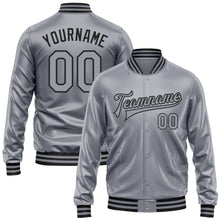 Load image into Gallery viewer, Custom Gray Gray-Black Bomber Full-Snap Varsity Faux Leather Letterman Jacket
