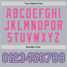 Load image into Gallery viewer, Custom Gray Light Blue Pink-Black Bomber Full-Snap Varsity Faux Leather Letterman Jacket
