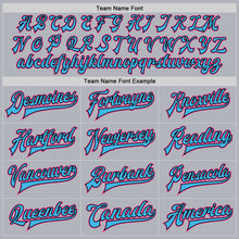 Load image into Gallery viewer, Custom Gray Pink Sky Blue-Black Bomber Full-Snap Varsity Faux Leather Letterman Jacket
