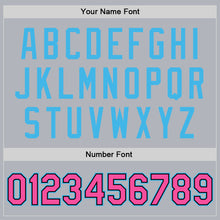 Load image into Gallery viewer, Custom Gray Pink Sky Blue-Black Bomber Full-Snap Varsity Faux Leather Letterman Jacket
