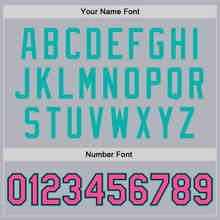 Load image into Gallery viewer, Custom Gray Pink Aqua-Black Bomber Full-Snap Varsity Faux Leather Letterman Jacket
