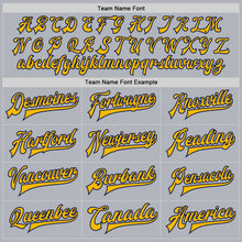 Load image into Gallery viewer, Custom Gray Gold-Navy Bomber Full-Snap Varsity Faux Leather Letterman Jacket
