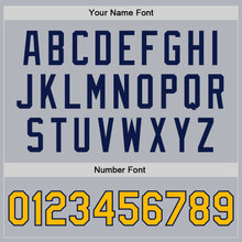 Load image into Gallery viewer, Custom Gray Gold-Navy Bomber Full-Snap Varsity Faux Leather Letterman Jacket
