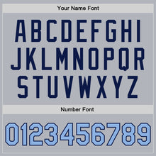 Load image into Gallery viewer, Custom Gray Light Blue-Navy Bomber Full-Snap Varsity Faux Leather Letterman Jacket
