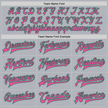 Load image into Gallery viewer, Custom Gray Pink-Kelly Green Bomber Full-Snap Varsity Faux Leather Letterman Jacket
