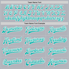 Load image into Gallery viewer, Custom Gray Aqua-White Bomber Full-Snap Varsity Faux Leather Letterman Jacket
