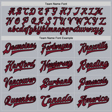 Load image into Gallery viewer, Custom Gray Crimson-Black Bomber Full-Snap Varsity Faux Leather Letterman Jacket
