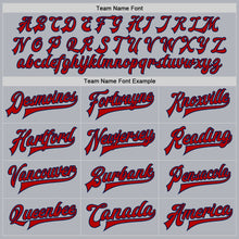 Load image into Gallery viewer, Custom Gray Red-Navy Bomber Full-Snap Varsity Faux Leather Letterman Jacket
