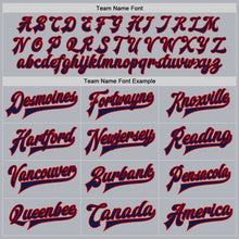 Load image into Gallery viewer, Custom Gray Navy-Red Bomber Full-Snap Varsity Faux Leather Letterman Jacket
