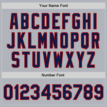 Load image into Gallery viewer, Custom Gray Navy-Red Bomber Full-Snap Varsity Faux Leather Letterman Jacket
