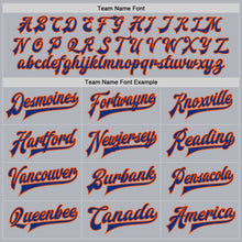 Load image into Gallery viewer, Custom Gray Royal-Orange Bomber Full-Snap Varsity Faux Leather Letterman Jacket
