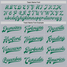 Load image into Gallery viewer, Custom Gray Kelly Green-Red Bomber Full-Snap Varsity Faux Leather Letterman Jacket
