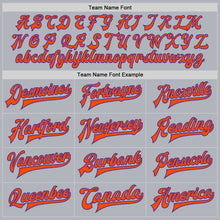 Load image into Gallery viewer, Custom Gray Orange-Purple Bomber Full-Snap Varsity Faux Leather Letterman Jacket
