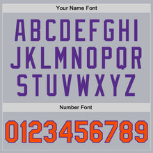 Load image into Gallery viewer, Custom Gray Orange-Purple Bomber Full-Snap Varsity Faux Leather Letterman Jacket
