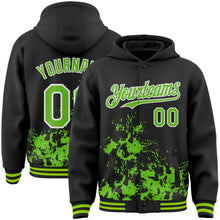Load image into Gallery viewer, Custom Black Aurora Green-White Splash Art 3D Pattern Design Bomber Full-Snap Varsity Letterman Hoodie Jacket
