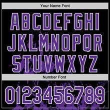 Load image into Gallery viewer, Custom Black Purple-White Splash Art 3D Pattern Design Bomber Full-Snap Varsity Letterman Hoodie Jacket
