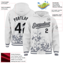 Load image into Gallery viewer, Custom White Black-Gray Splash Art 3D Pattern Design Bomber Full-Snap Varsity Letterman Hoodie Jacket

