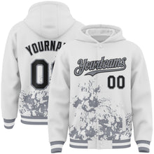 Load image into Gallery viewer, Custom White Black-Gray Splash Art 3D Pattern Design Bomber Full-Snap Varsity Letterman Hoodie Jacket
