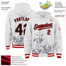 Load image into Gallery viewer, Custom White Black Gray-Red Splash Art 3D Pattern Design Bomber Full-Snap Varsity Letterman Hoodie Jacket
