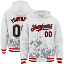 Load image into Gallery viewer, Custom White Black Gray-Red Splash Art 3D Pattern Design Bomber Full-Snap Varsity Letterman Hoodie Jacket
