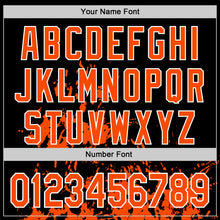 Load image into Gallery viewer, Custom Black Orange-White Splash Art 3D Pattern Design Bomber Full-Snap Varsity Letterman Hoodie Jacket
