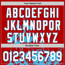 Load image into Gallery viewer, Custom Red White Sky Blue Black-Pink Splash Art 3D Pattern Design Bomber Full-Snap Varsity Letterman Hoodie Jacket
