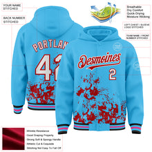 Load image into Gallery viewer, Custom Sky Blue White-Red Splash Art 3D Pattern Design Bomber Full-Snap Varsity Letterman Hoodie Jacket
