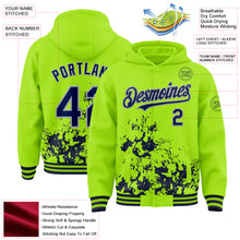 Load image into Gallery viewer, Custom Neon Green Navy-Gray Splash Art 3D Pattern Design Bomber Full-Snap Varsity Letterman Hoodie Jacket

