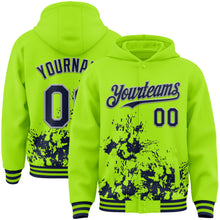 Load image into Gallery viewer, Custom Neon Green Navy-Gray Splash Art 3D Pattern Design Bomber Full-Snap Varsity Letterman Hoodie Jacket

