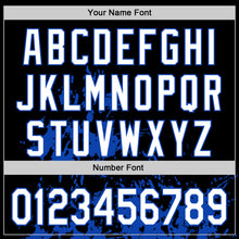 Load image into Gallery viewer, Custom Black White-Thunder Blue Splash Art 3D Pattern Design Bomber Full-Snap Varsity Letterman Hoodie Jacket
