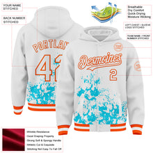 Load image into Gallery viewer, Custom White Lakes Blue-Orange Splash Art 3D Pattern Design Bomber Full-Snap Varsity Letterman Hoodie Jacket
