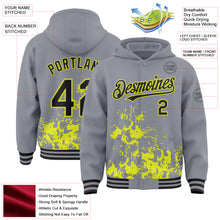 Load image into Gallery viewer, Custom Gray Black-Neon Yellow Splash Art 3D Pattern Design Bomber Full-Snap Varsity Letterman Hoodie Jacket
