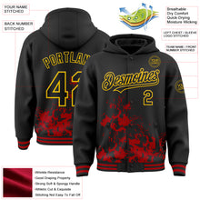 Load image into Gallery viewer, Custom Black Red-Yellow Splash Art 3D Pattern Design Bomber Full-Snap Varsity Letterman Hoodie Jacket

