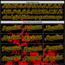 Load image into Gallery viewer, Custom Black Red-Yellow Splash Art 3D Pattern Design Bomber Full-Snap Varsity Letterman Hoodie Jacket
