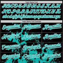 Load image into Gallery viewer, Custom Black Aqua-White Splash Art 3D Pattern Design Bomber Full-Snap Varsity Letterman Hoodie Jacket
