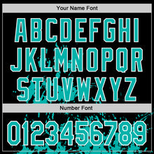 Load image into Gallery viewer, Custom Black Aqua-White Splash Art 3D Pattern Design Bomber Full-Snap Varsity Letterman Hoodie Jacket
