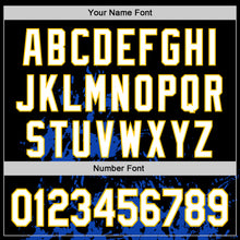 Load image into Gallery viewer, Custom Black White Thunder Blue Yellow-Royal Splash Art 3D Pattern Design Bomber Full-Snap Varsity Letterman Hoodie Jacket
