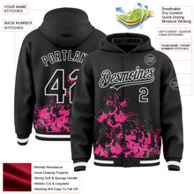 Загрузить изображение в средство просмотра галереи, Custom Black Pink-White Splash Art 3D Pattern Design Bomber Full-Snap Varsity Letterman Hoodie Jacket
