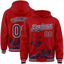 Load image into Gallery viewer, Custom Red Navy-White Splash Art 3D Pattern Design Bomber Full-Snap Varsity Letterman Hoodie Jacket
