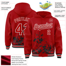 Load image into Gallery viewer, Custom Red Black-White Splash Art 3D Pattern Design Bomber Full-Snap Varsity Letterman Hoodie Jacket
