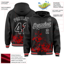 Load image into Gallery viewer, Custom Black Red-White Splash Art 3D Pattern Design Bomber Full-Snap Varsity Letterman Hoodie Jacket
