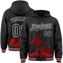 Load image into Gallery viewer, Custom Black Red-White Splash Art 3D Pattern Design Bomber Full-Snap Varsity Letterman Hoodie Jacket
