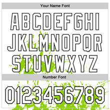 Load image into Gallery viewer, Custom White Neon Green-Black Splash Art 3D Pattern Design Bomber Full-Snap Varsity Letterman Hoodie Jacket
