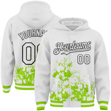 Load image into Gallery viewer, Custom White Neon Green-Black Splash Art 3D Pattern Design Bomber Full-Snap Varsity Letterman Hoodie Jacket
