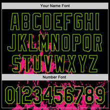 Load image into Gallery viewer, Custom Black Hot Pink Neon Green-White Splash Art 3D Pattern Design Bomber Full-Snap Varsity Letterman Hoodie Jacket
