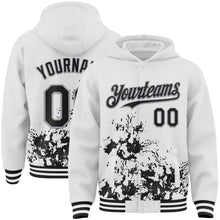 Load image into Gallery viewer, Custom White Black-Gray Splash Art 3D Pattern Design Bomber Full-Snap Varsity Letterman Hoodie Jacket
