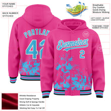 Load image into Gallery viewer, Custom Pink Sky Blue Black-White Splash Art 3D Pattern Design Bomber Full-Snap Varsity Letterman Hoodie Jacket
