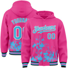 Load image into Gallery viewer, Custom Pink Sky Blue Black-White Splash Art 3D Pattern Design Bomber Full-Snap Varsity Letterman Hoodie Jacket
