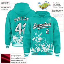 Load image into Gallery viewer, Custom Aqua White-Black Splash Art 3D Pattern Design Bomber Full-Snap Varsity Letterman Hoodie Jacket
